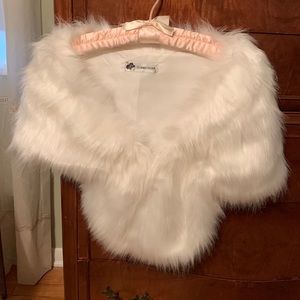 Winter white special occasion shrug. Fake fur.